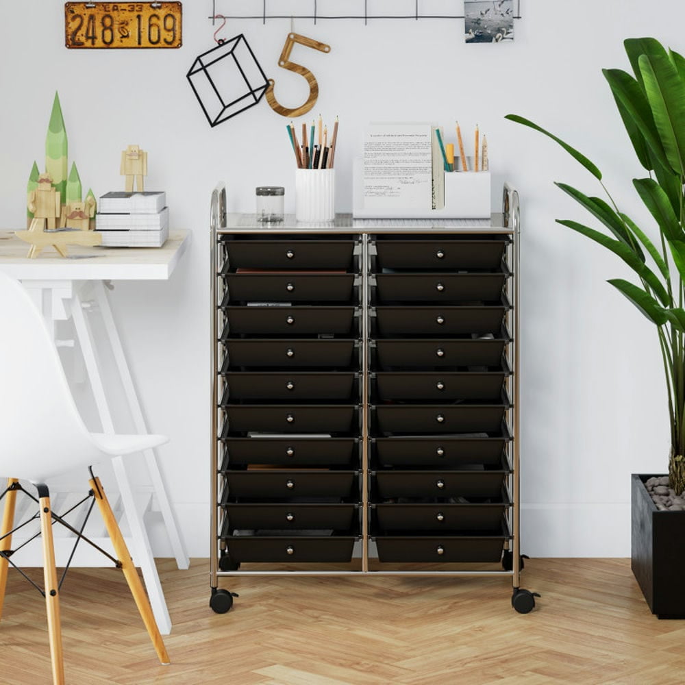 Barara King File Cabinet, Filing Cabinet Organizer,20 Drawers Storage Rolling Cart Studio Organizer-Black