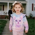 thumbnail image 3 of Yuyamidu Cat Sweatshirt Girls Size 7-8 Long Sleeve Ruffle Shoulder Crewneck Pullover Tops Y2K Cute Animal Graphic Sweatshirts Casual Fall Outfits Everyday Clothes, 3 of 8