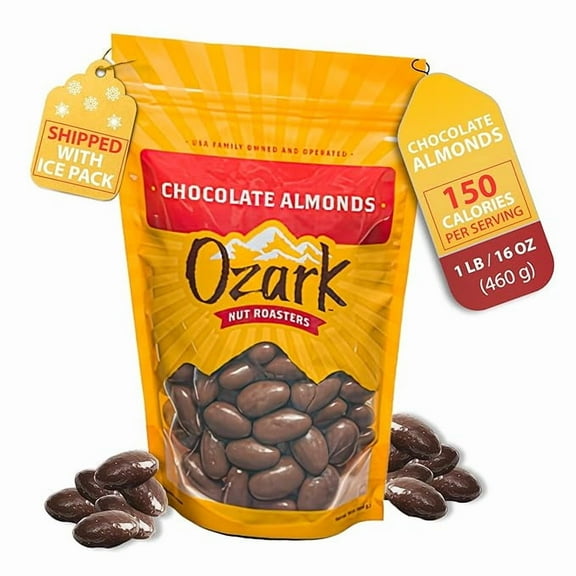 OZARK NUT ROASTERS, Chocolate Almonds, Chocolate-Flavored Snack Nuts, World-Class Gourmet Candied Almonds, Resealable Pack (16.0 oz)