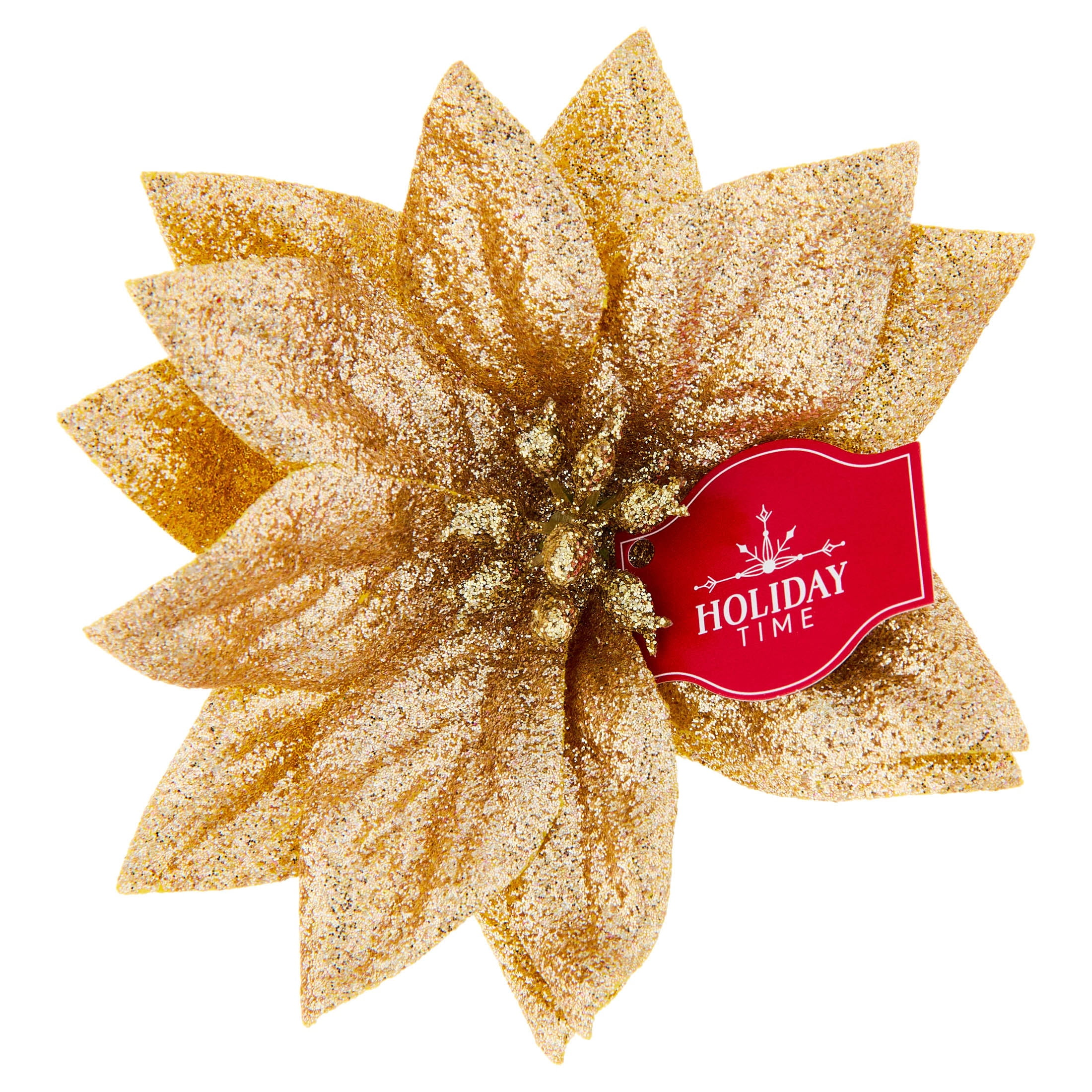 Gold Poinsettia Christmas Clip Ornament, 4", by Holiday Time