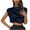 Blue, variant on yillto Women's Satin Top Ruched Mock Neck Blouse Cap Sleeve Dressy Work Office Crop Shirt for Women