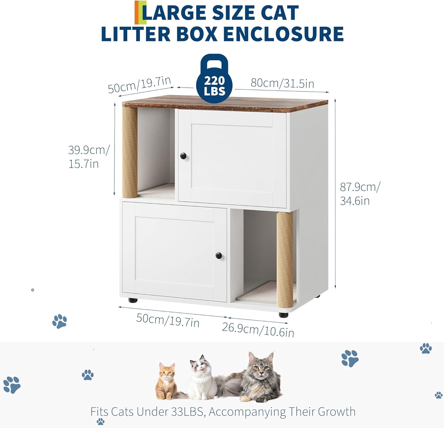 OUTGOODS Double Cat Litter Box Enclosure Furniture, Engineered Wood, Natural Finish