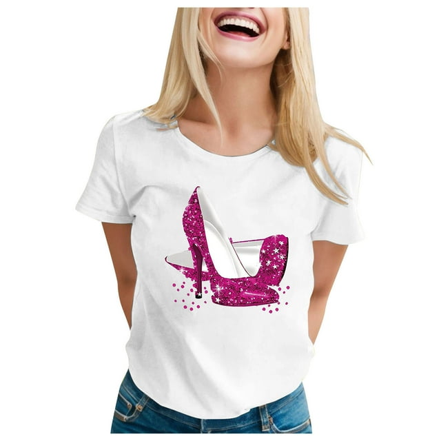 TSADFHJI Hauts pour Femmes Grande Taille Mode Décontractée Manches Courtes Col Rond T-Shirt Imprimé Ample S Blanc