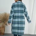 thumbnail image 4 of WTOBBY Women's Medium Long Plaid Woolen Double Breasted V-neck Jacket, Classic Tweed Coat for Fall, with Front Pockets and Elegant Office and Daily Style,Blue L, 4 of 8