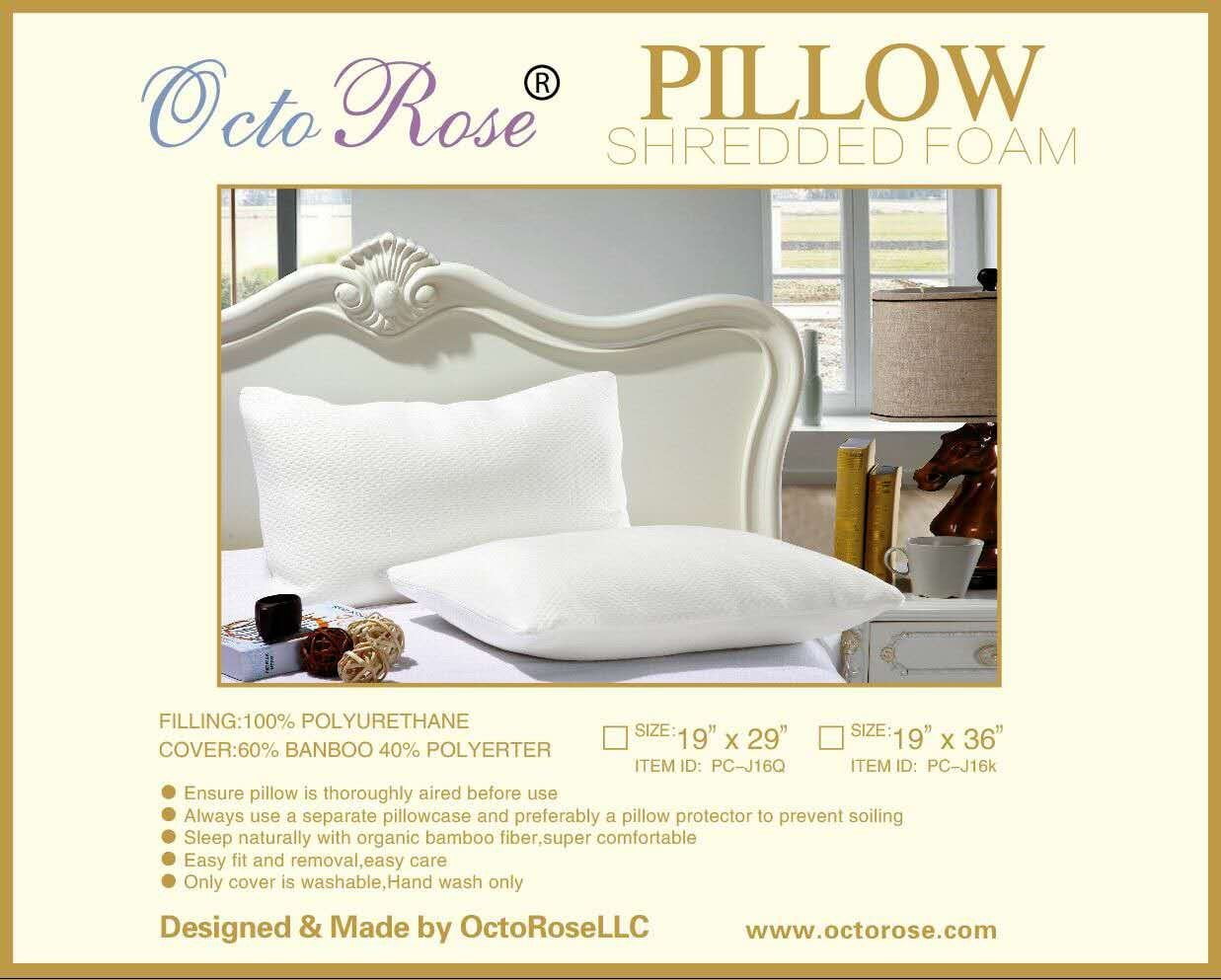 OctoRose Pillow, shredded memory foam inserts with nature bamboo fiber