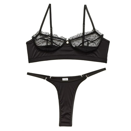 

Knosfe Women s Lingerie Set Nightwear Sexy Babydoll Lace Polka Dot Bra and Panty Set S