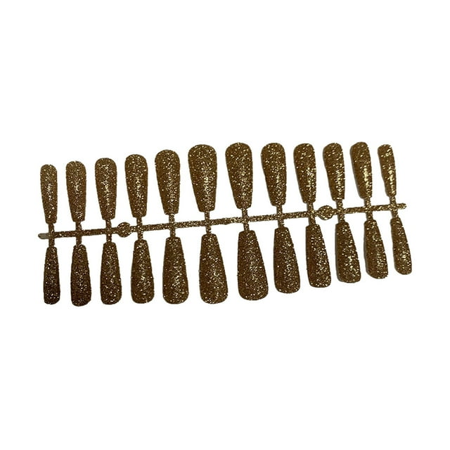 kurtrusly 24 Pieces False Nails Glitter Shimmering Powder Full Cover Artificial Nail Tips Simple Operation Fingernail Decal DIY Accessory gold
