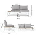 thumbnail image 5 of Kenzie Outdoor 4 Piece Aluminum and Wood V-Shaped Sofa Set with Cushions, Light Gray, White, 5 of 15