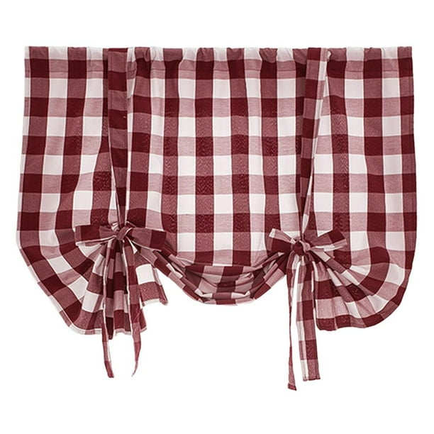 Cortina de ventana de casa de campo a cuadros, cortinas ajustables Rojo 80x140cm
