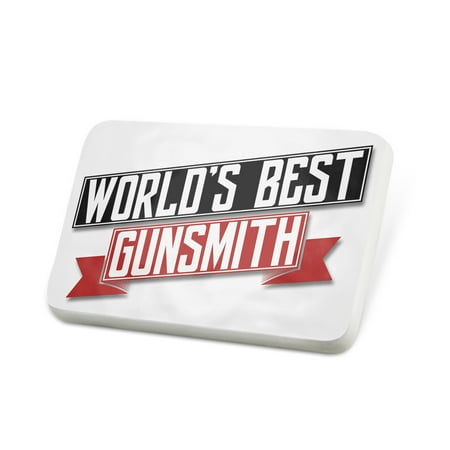 Porcelein Pin Worlds Best Gunsmith Lapel Badge –