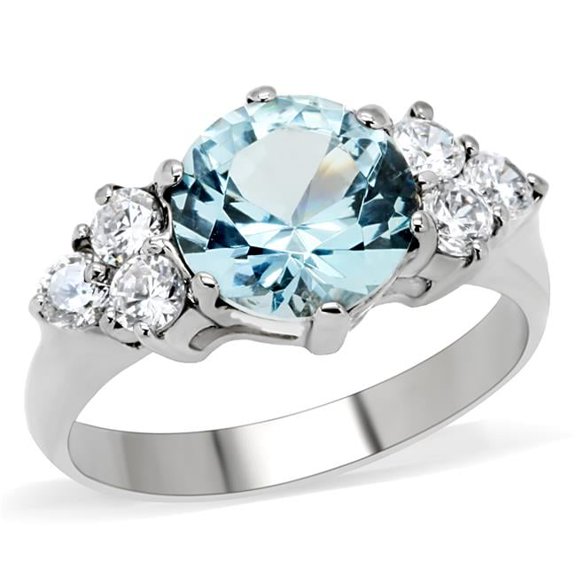 Alamode TK179-9 Women High Polished Stainless Steel Ring with Synthetic in London Blue - Size 9