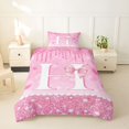 thumbnail image 2 of Castle Fairy Pink Glitter Letter H Twin Bedding for Girls,Love Heart Bow Print Duvet Cover Set,2pcs,No Comforter,Pink Reversible, 2 of 6