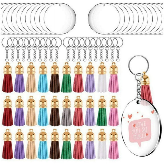 Acrylic Circle Keychain Blanks Clear Kit 120Pcs for Vinyl Project, Including Disc Blanks, Tassels, Golden