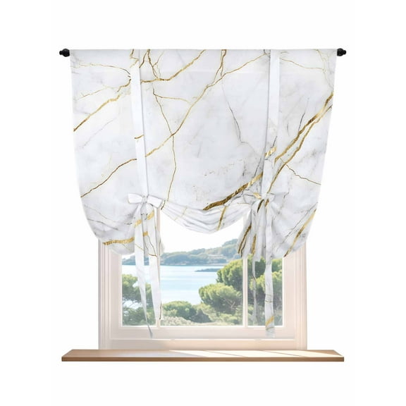 White Marble Pattern Tie Up Curtains for Windows 54 Inch Length Balloon Curtains Kitchen Adjustable Balloon Window Shade Minimalism Abstract Texture Art Tie Up Valance Bathroom Curtain Window 42"x54"