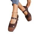 thumbnail image 6 of HTHLVMD Woven Toe Cap Women's Shoes, Square Toe Ankle Strap Flats, Women's Comfortable Walking Shoes, Woven Mary Jane Flats for Women With Memory Foam Insole, Comfortable Mesh Ballet Flats, Brown 5.5, 6 of 8
