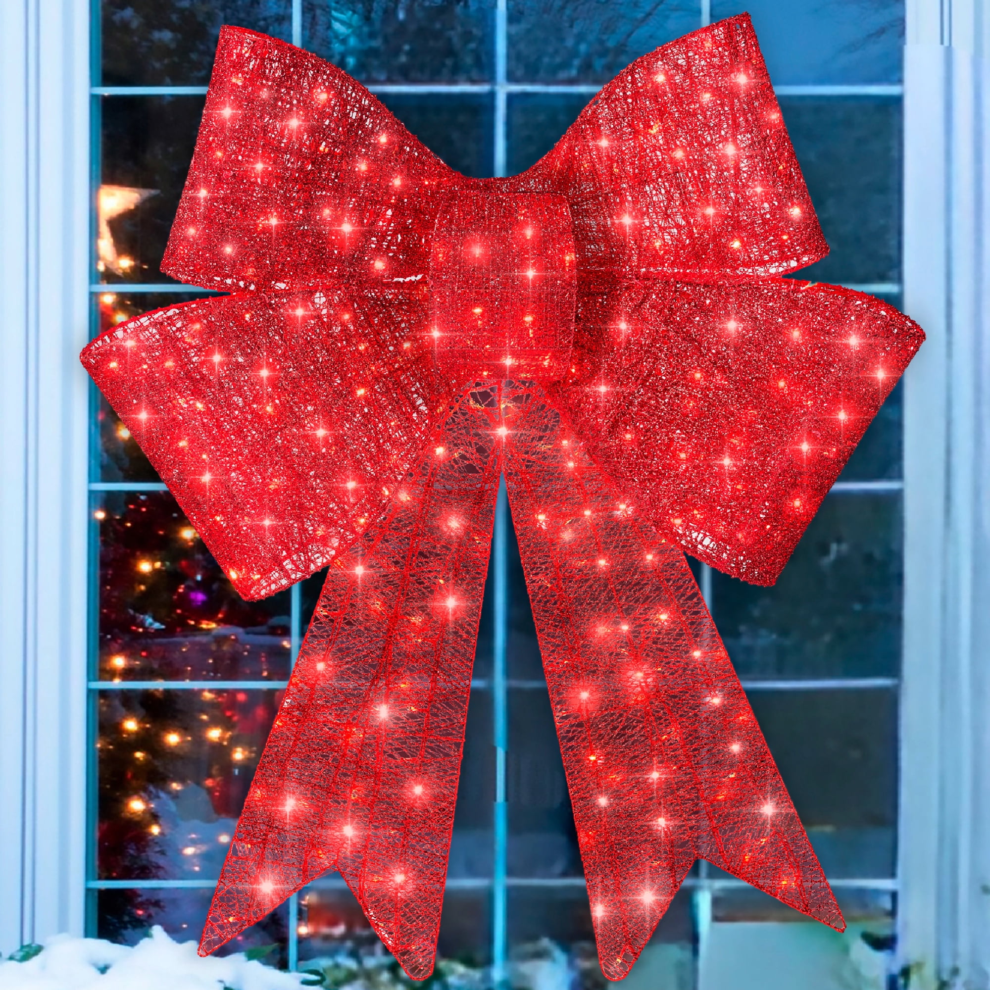 Best Choice Products 48in Pre-Lit XL Christmas Bow, Large Outdoor LED Lighted Holiday Decor w/ 8 Light Functions, Hook