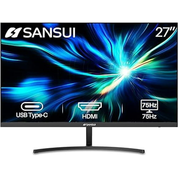 SANSUI 27 inch FHD Monitor with USB Type-C, Speakers Built-in, 75Hz, HDMI, VGA, Tilt Adjustment, Eyes Comfort