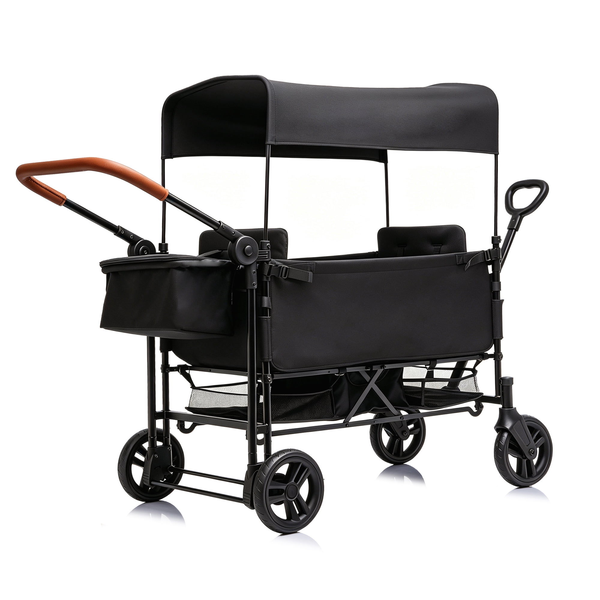 Wagon Stroller for 2 Kids, Adjustable Height Push/Pull Handle, 97L Large Capacity Detachable and Movable Canopy, 8" All-Terrain PU Wheels, Foldable Lightweight Frame