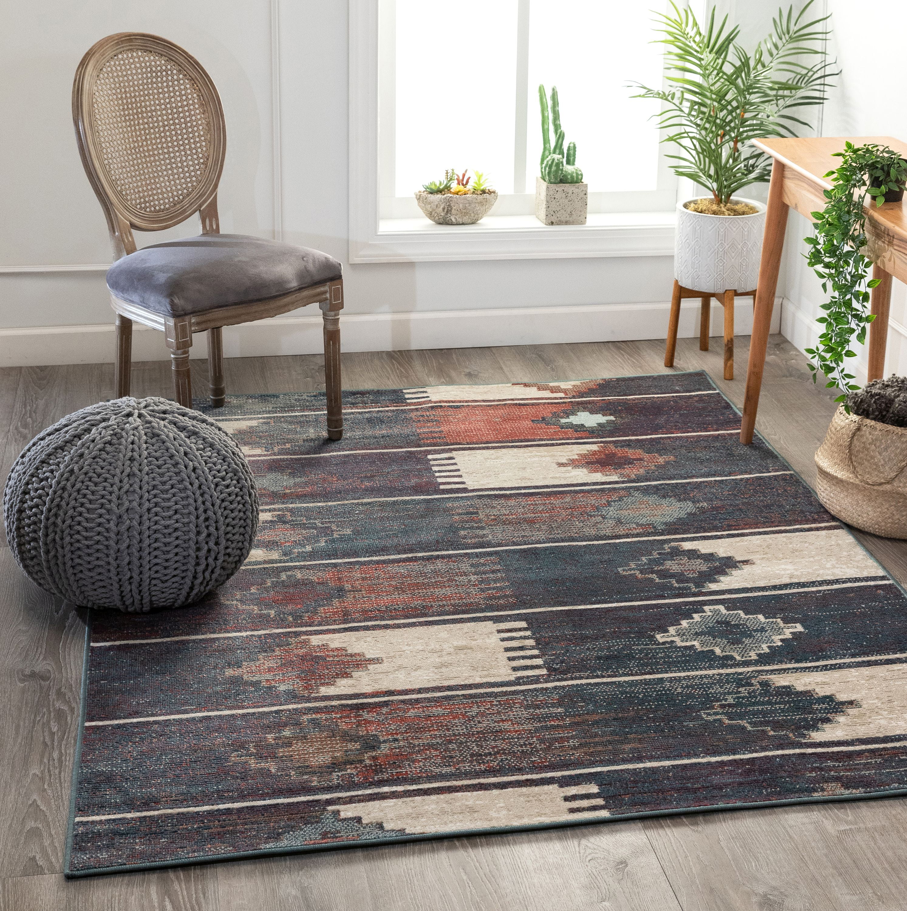 Well Woven Santo Blue Tribal Patchwork, Tribal Pattern Area Rugs