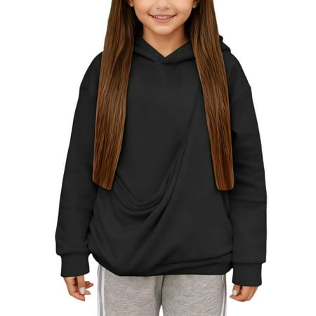 FUZHIQ Kangaroo Pouch Hoodie for Girl Solid Pocket Dog Pouch Sweatshirts Pet Carrier Pullover Animal Holder Long Sleeve Tops for 13-14 Years