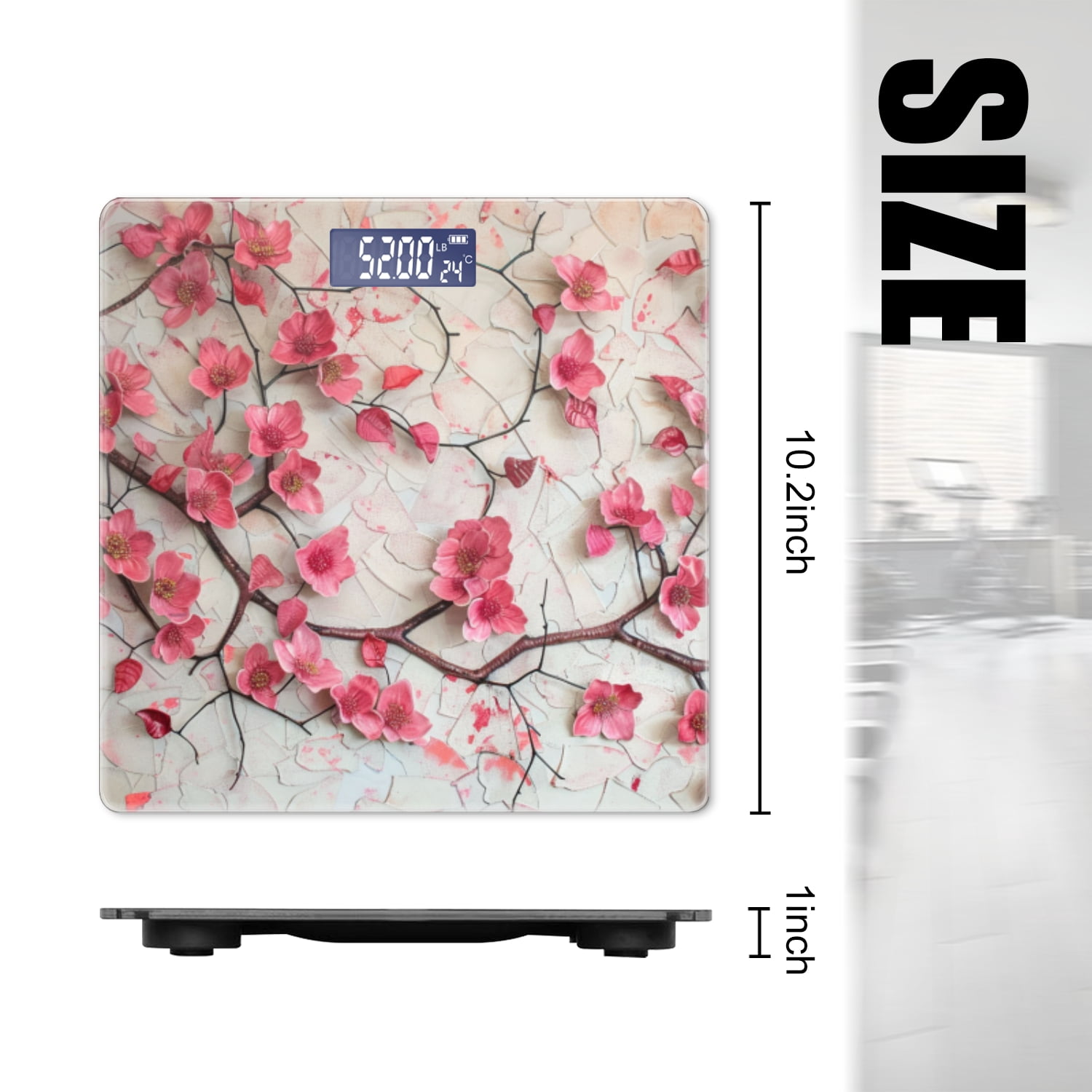 High Precision Body Weight Scale Smart Bathroom Scales with Large LCD Display(400lbs),Decorative for Bedroom-Cherry Blossoms In Full Bloom