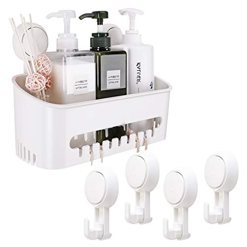Plastic Shower Rack for Kitchen & Bathroom TAILI Suction Shower Caddy With 4 Hooks Body Wash,Conditioner Drill-Free Removable Bathroom Shower Basket Wall Mounted Shower Organizer for Shampoo