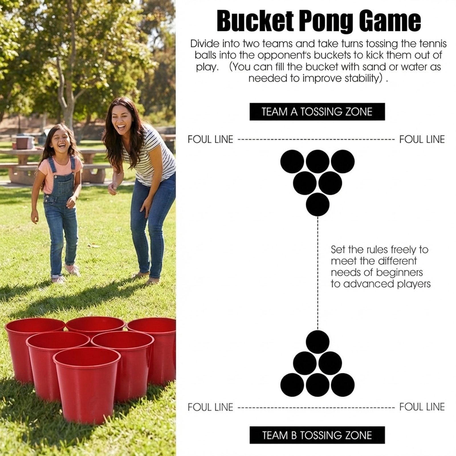 Redsmile Yard Pong Giant Pong Game Set with Carry Bag - Red - Outdoor Party Game - Backyard Entertainment