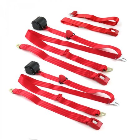 SafeTBoy Standard 3 Point Red Retractable Bench Seat Belt Kit with 3 Belts for 1900-1927 Early Cars