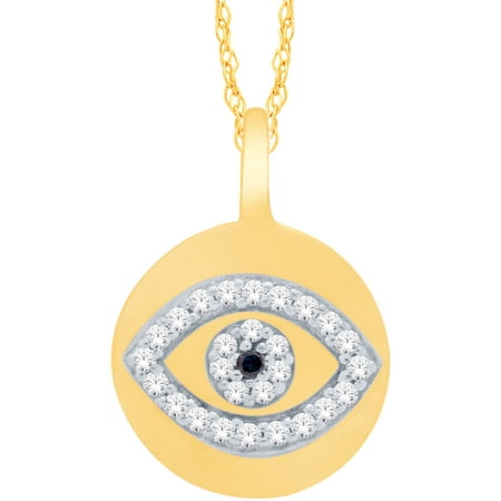 14kt Yellow Gold Diamond Accent Evil Eye Pendant, 18 Chain