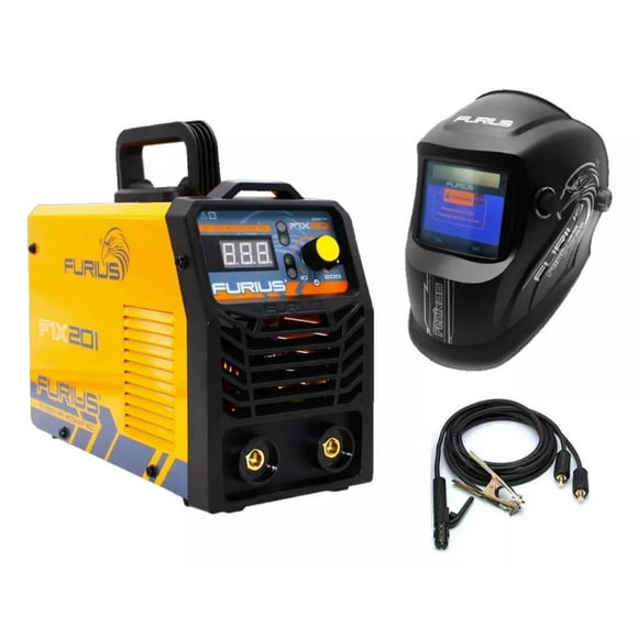Soldadora Inversor Furius Fix201 color amarillo con Careta Electronica 200 amp