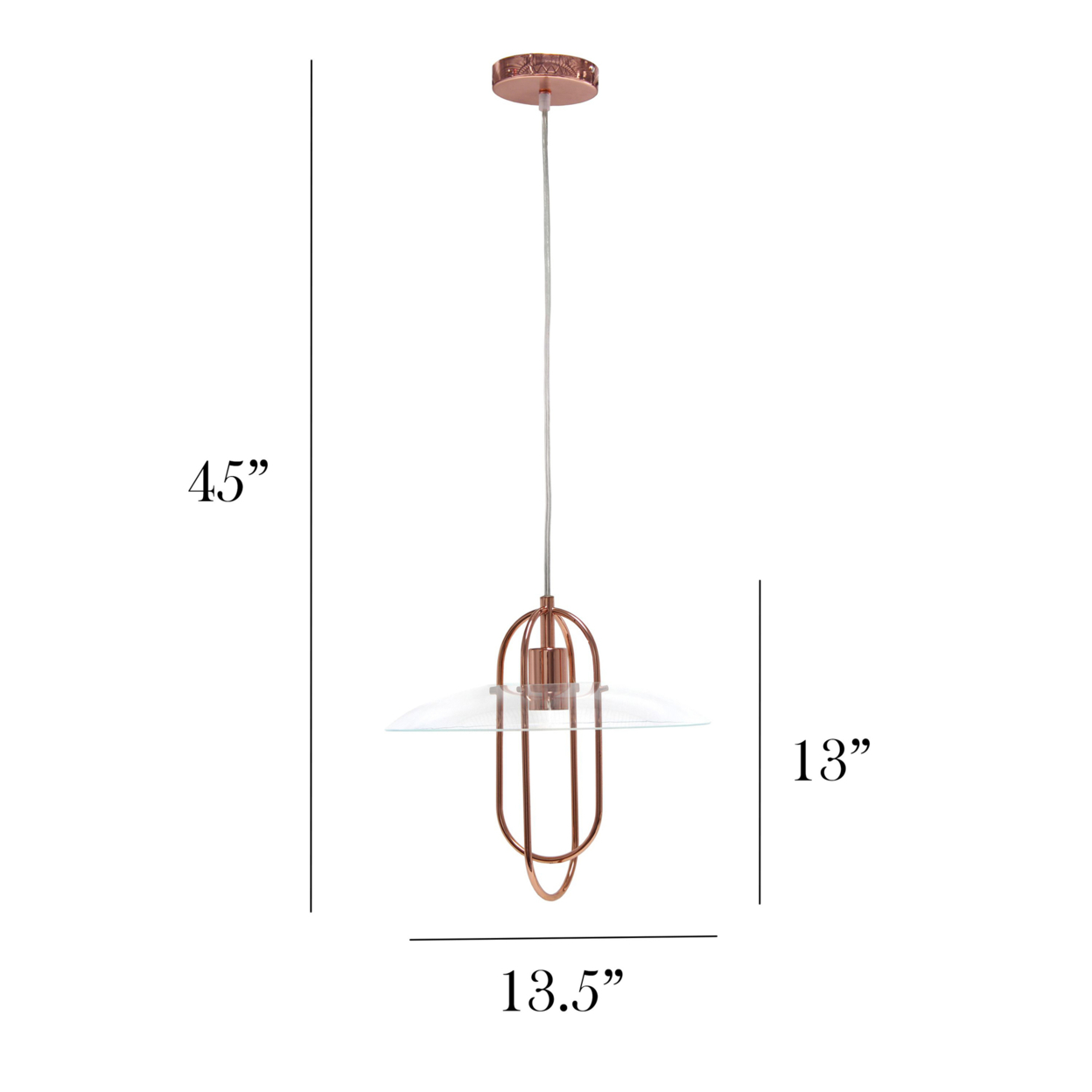 Simple Designs 1 Light Modern Metal Pendant Light with Clear Glass Shade - Rose Gold - image 5 of 8