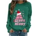 thumbnail image 2 of Xdegoge Merry Christmas Sweatshirts for Women Crew Neck Long Sleeve Tops Xmas Letter Print Shirts Loose Fit Holiday Blouses for Women 2025 Christmas Shirts for Women, Green S, 2 of 4