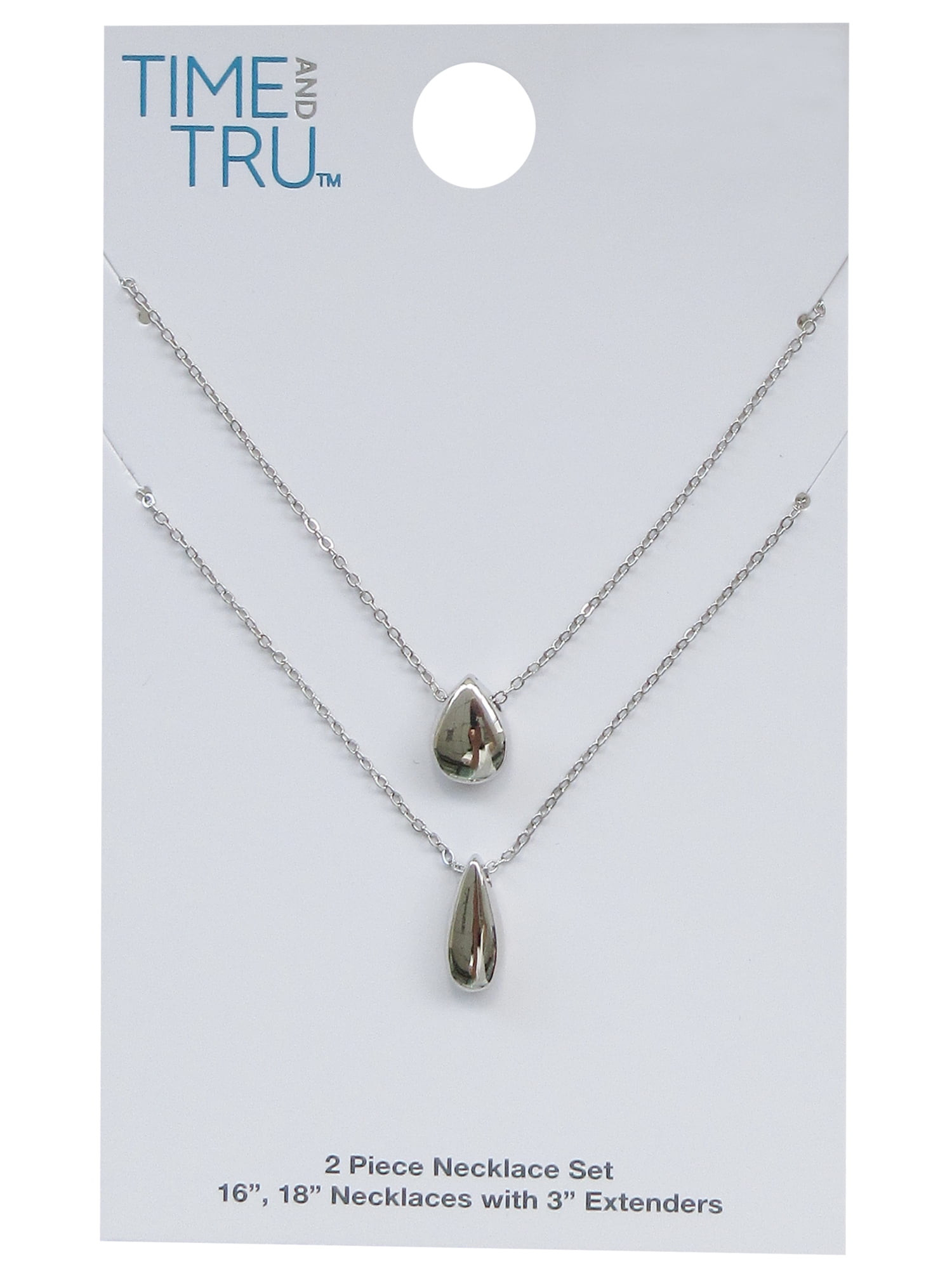 Time and Tru Women's Teardrop Metal 2 Layered Necklace Set Zinc