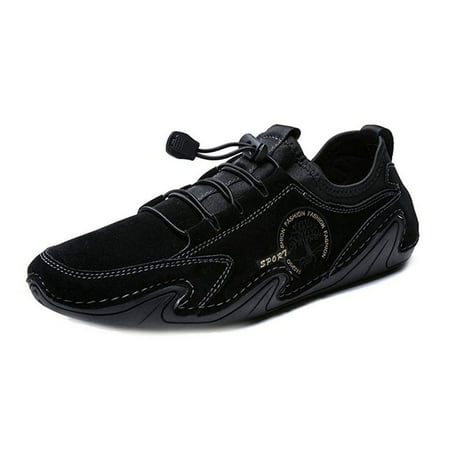 Men s Casual Loafers Slip On Boat Shoes Comfort Driving Outdoor Work Office Dress Sneakers Leather Lace up Mocassins 8.5 Black
