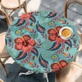 thumbnail image 2 of Teal Red Boho Floral Round Tablecloth, Fitted Table Cover with Elastic for 45"-54" Round Tables, Vintage Southwestern Ethnic Tribe Table Cloth Outdoor Indoor Dinning Party Waterproof Tablecloths, 2 of 7