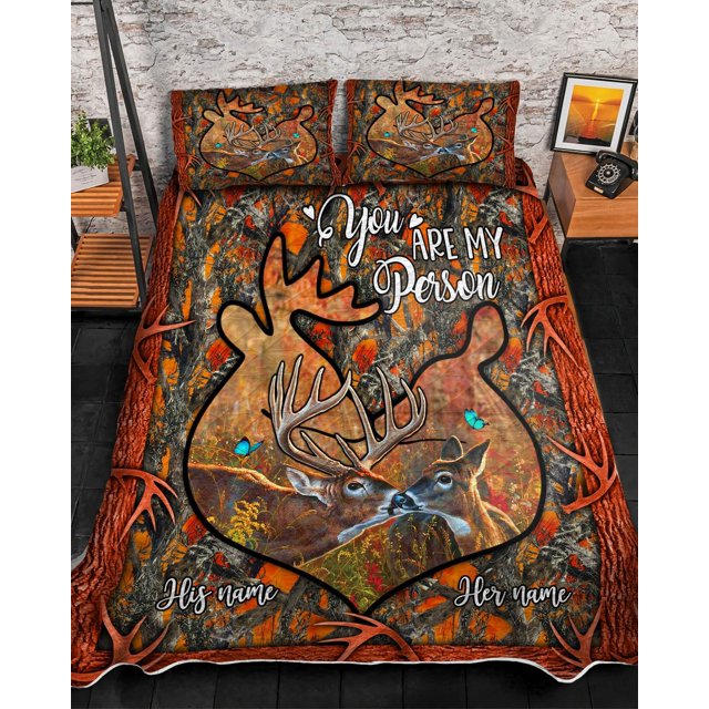 Premium Pareja Ciervo Marco de Madera Conjunto de edredón de cama 3D Impreso Patrón