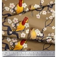 thumbnail image 2 of Soimoi Brown Silk Fabric Fish,Bird & Yacht Bird Print Sewing Fabric BTY 42 Inch Wide, 2 of 3