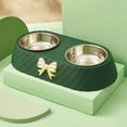 thumbnail image 4 of Nebwoak Non-Slip Anti-Tip Pet Double Bowl Set - Stainless Steel Food & Water Bowls with Gold Bow, Grid Base for Small/Medium/Large Dogs & Cats, 4 of 7
