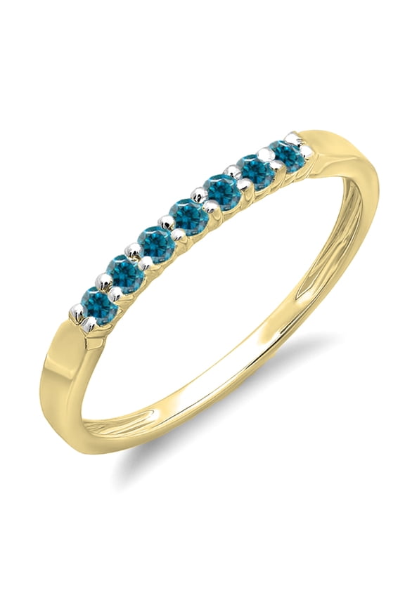 Collection 0.25 Carat (ctw) 10K Blue Diamond Ladies 7 Stone Wedding Stackable Band 1/4 CT, Yellow Gold, Size 5