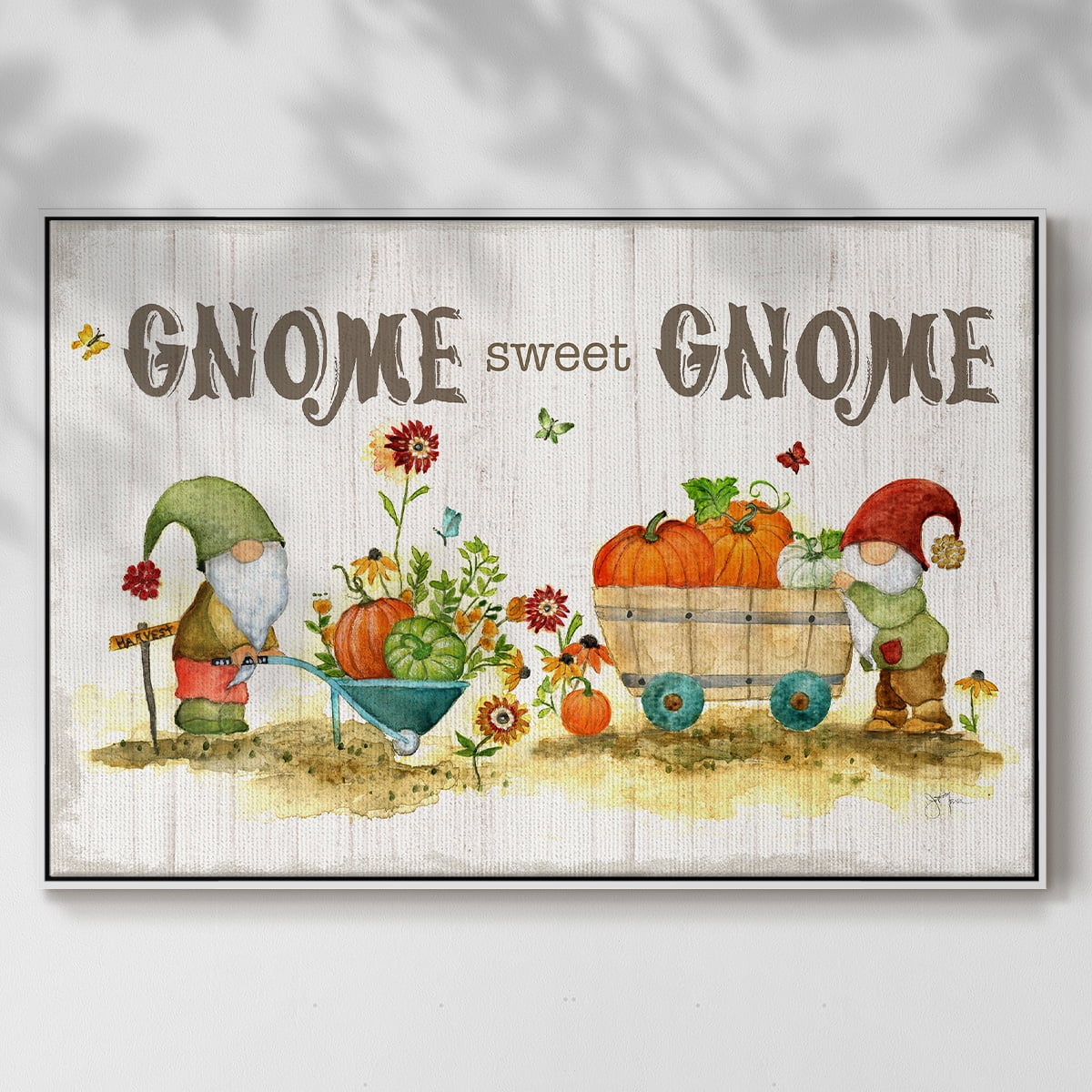 Gnome Sweet Gnome - Framed Gallery Wrapped Holiday Canvas - 25 x 37 - White Frame