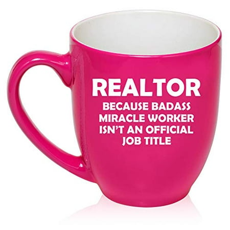 16 oz Large Bistro Mug Ceramic Coffee Tea Glass Cup Realtor Real Estate Agent Broker Miracle Worker Job Title Funny