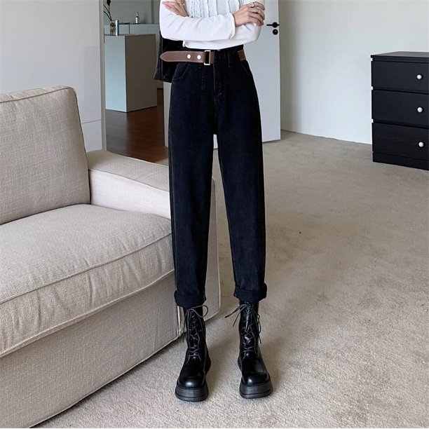 Pantalones vaqueros de cintura alta de estilo Retro para mujer, pantalones de diseño recto delgado con cinturón