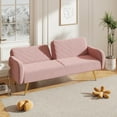 thumbnail image 3 of Bianlte Modern Fabric Convertible Linen Fabric Split Backrest Adjustable Backrest Upholstered Loveseat Sofa with 2 Throw Pillows, Pink, 3 of 7