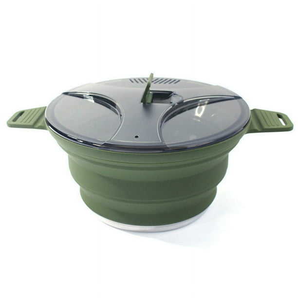Olla Plegable para Exteriores Olla de Silicona para Senderismo Olla de Picnic PortáTil Olla de Camping de Acero Inoxidable,Verde