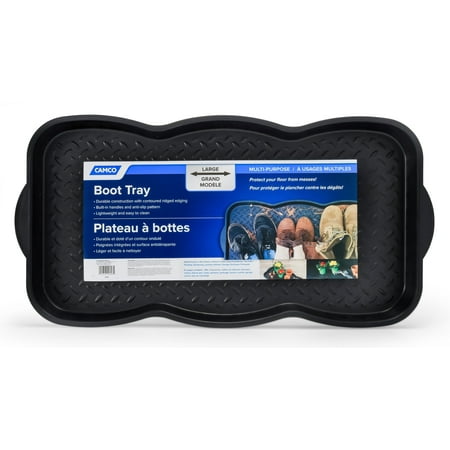 Camco Multi-Purpose Shoe Tray with Anti-Slip Pattern – Perfect for Holding Work Boots, Tools and Pet Accessories Protects Your Floor from Messes Also for Gardening and Outdoors - Large (Best Work Boots For Concrete Floors)