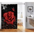 thumbnail image 4 of Red Rose Shower Curtain, Full Moon Galaxy Starry Sky Sea Butterfly Blooming Flower Dewdrop Romantic Valentine''s Day Modern Bathroom Decor, Waterproof Fabric Black Shower Curtain, 72 X 72 Inch, 4 of 5