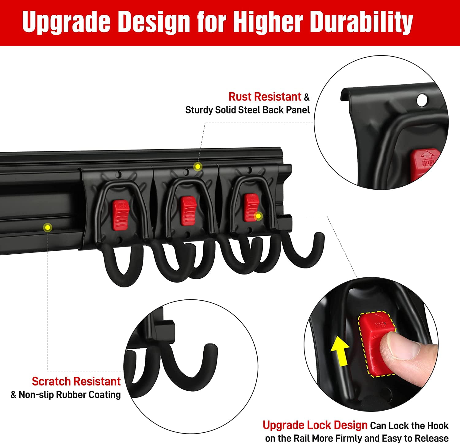 WORKPRO Garage Storage, Garden Tool Organizer Wall Mount 64 Inch with 8 Adjustable Hooks and Hangers, 4 Rails Steel Heavy Duty Tool Rack Holder