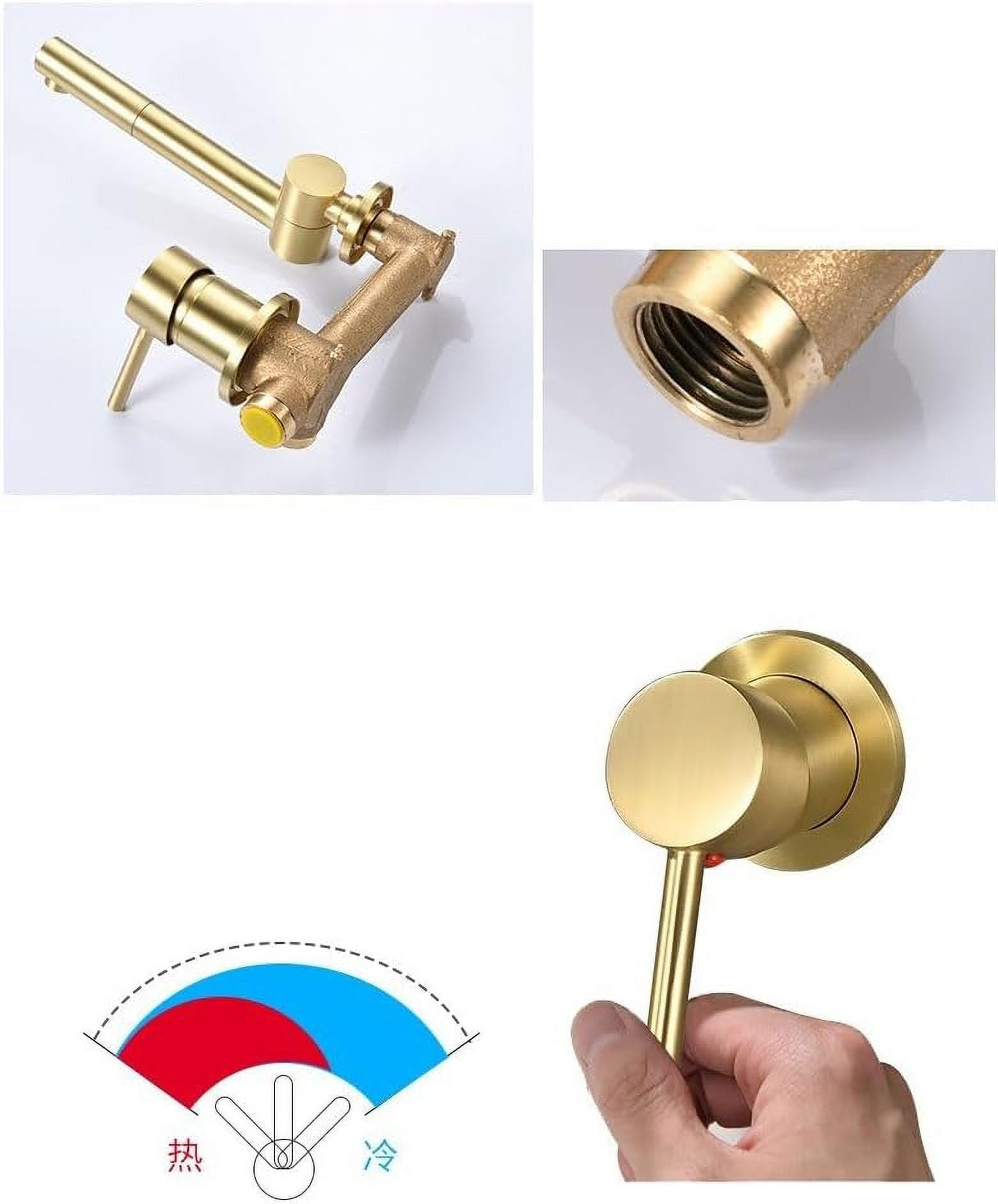 Basin Faucet Bathroom Single Lever Wall Mounted Sink Faucet Crane Rotation Brass Sink Faucet Hot and Cold Brush Gold