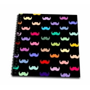 3dRose Colorful Rainbow Mustache Pattern on Black aka multicolored multicolor ironic hipster mustaches - Mini Notepad, 4 by 4-inch