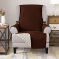 thumbnail image 2 of CHUN YI Reversible Wing Chair Slipcovers with Elastic Band and Side Pocket (Dark Coffee), 2 of 6